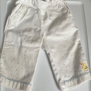 gymboree Embroidered Duck Raindrop Spring White Pants. 6-12 Mo EUC Vintage